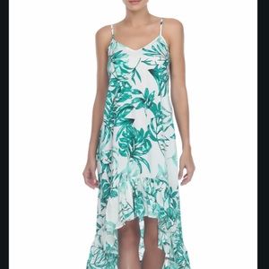 Boho Me Leaf Printed Hi-Lo Flounce Hem Dress Large NWT